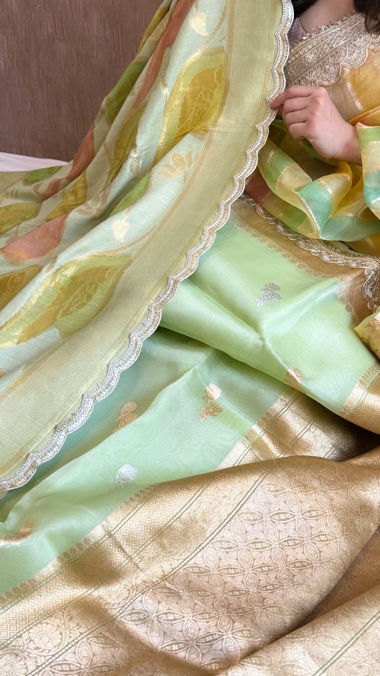Kora silk chap dye contrast border kadhwa saree paired with moonga silk duppata sets